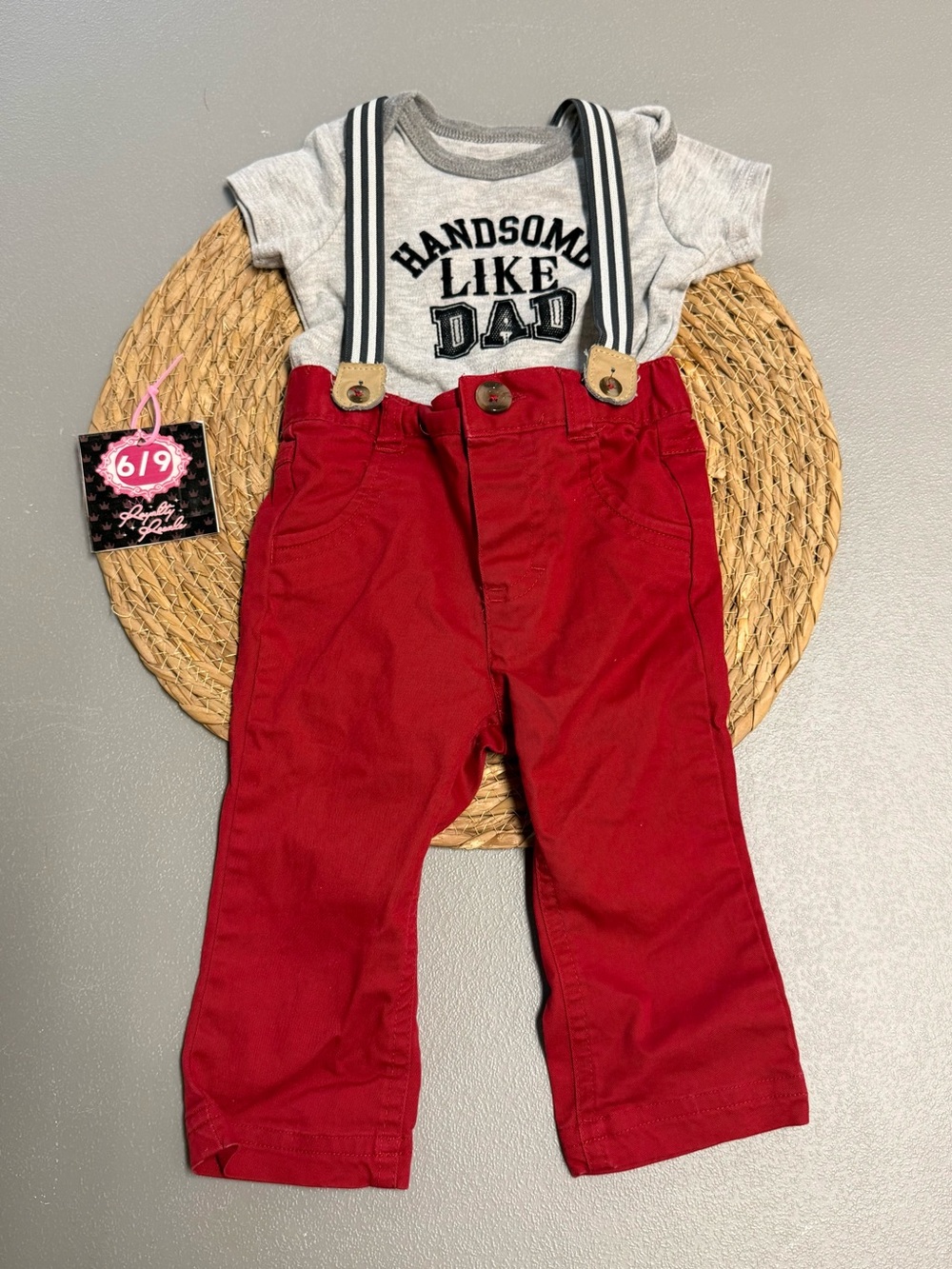 Cat & Jack Red Pants with Black-Striped Suspenders